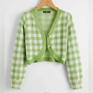 Green Pattern Cropped Cardigan Sweater